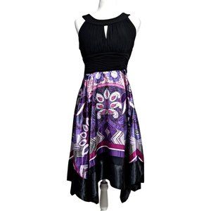 Dressbarn Dress Womens Size 10 Ruched Top Paisley Kerchief Bottom Purple Black P